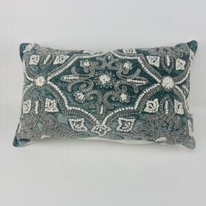 Artistic Accents Beaded Blue-Green Accent Pillow 19 x 11”